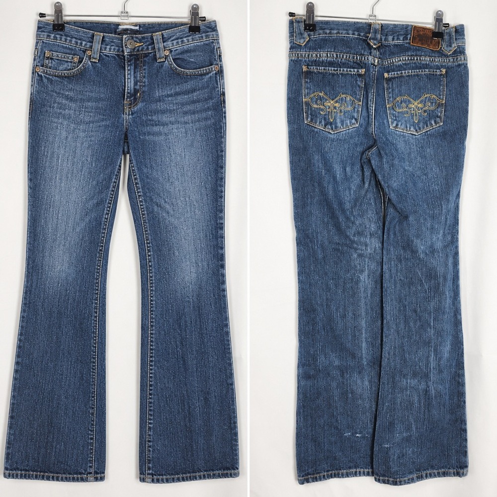 Vintage Y2K 90s‎ Ralph Lauren Girls Jeans Embroidered Denim Blue Flare Rose 16